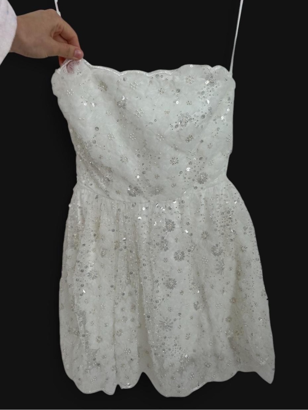Altar'd State White Sequin Floral Strapless Mini Dress